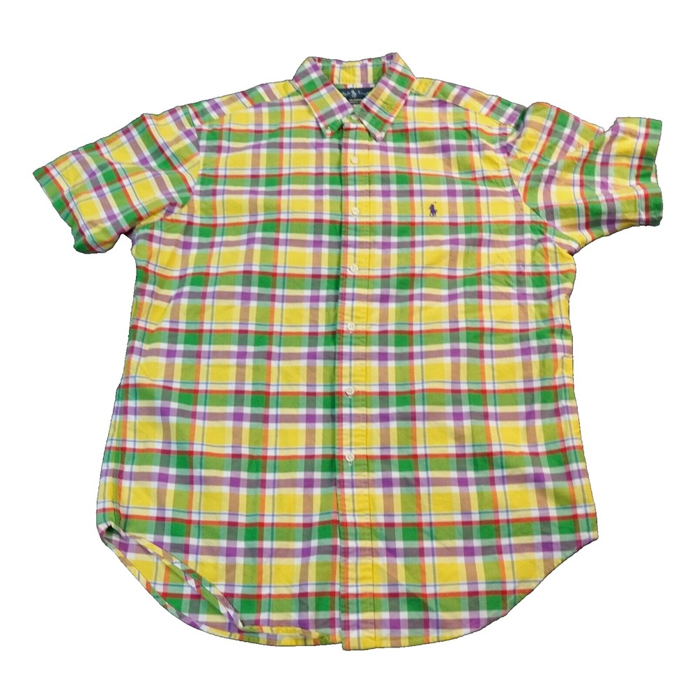 VTG Ralph Lauren Shirt Mens Large Yellow Pony Preppy Short Classic 90s Coastal